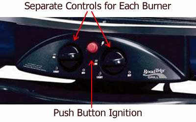 Close-up of burner controls and ignition